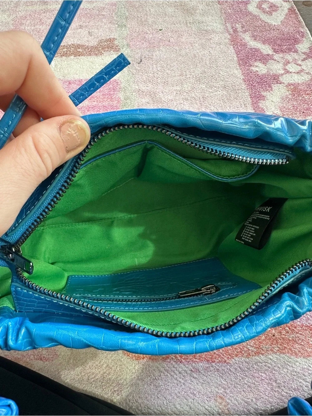 Bright Blue Croc-Texture Ruched Handle Shoulder Bag